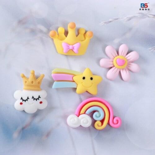 15Pcs Kawaii Rainbow Flower Star Resin Cartoon Cabochon DIY Hair Bows Centers Jewelry Making Accessories Phone Decoration Crafts
