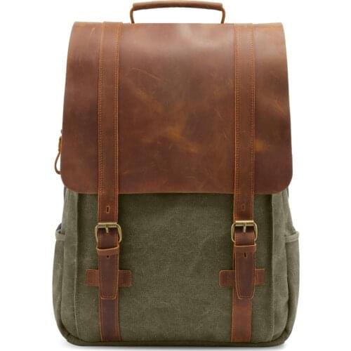 Leather Cover 20L - 35L Laptop Backpack 15.6 Vintage Canvas Backpack Rucksack Travel Bag Canvas Bagpack with