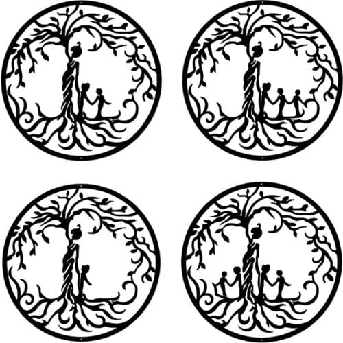 Metal Tree Mother with Children Wall Art Metal Hanging Silhouette Wall Sculpture for Home Decoration