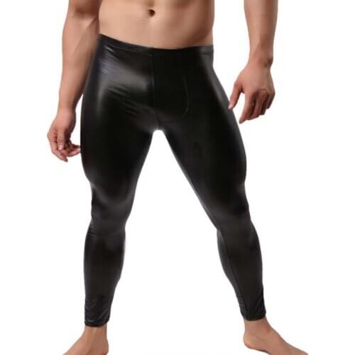 Fashion 2020 Mens Black Faux Patent Leather Stage Performance Skinny Pencil Pants Stretch Leggings Men Sexy Bodywear Trousers