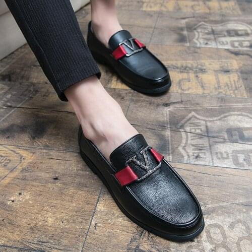 Men Shoes Fashion Trend Blue PU Classic Litchi Pattern Square Toe Metal Decoration Comfortable Casual Business Plush Loafers