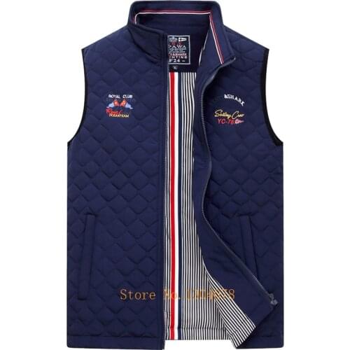 Kenty Shark Brand Vest Mans Warm Stand Collar Argyle Embroidery Sleeveless Jacket for Men Cotton Liner Waistcoat Plus Size 4XL