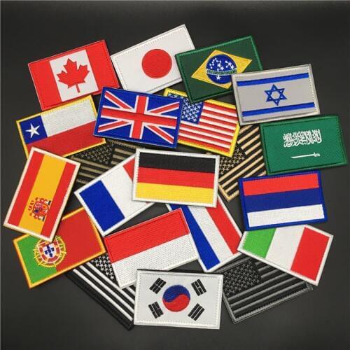 America Spain France Poland Flags Patch Embroidery Badges Tactical Stickers for Backpack Clothes Decoration Velcro Patch