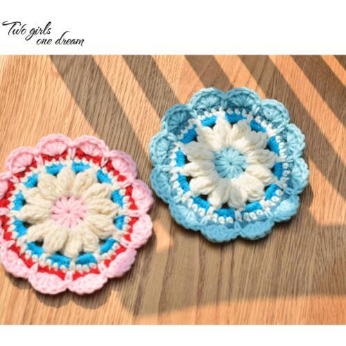 Original Handmade Crochet Round Doilies Multicolor Flowers Cup Mats Crochet Coasters 12cm Wool Clothes Patch 20pcs/lot