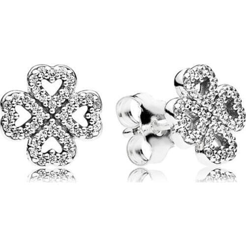 Pan Jiachun earrings S925 lucky four-leaf clover earrings heart-shaped cute petal earrings Valentines Day gift