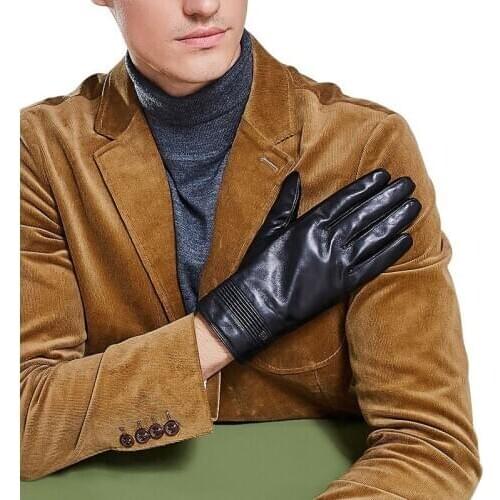 Genuine Leather Gloves Male Autumn Winter Plus Velvet Thicken Touch Screen Men Keep Warm Driving Sheepskin Gloves MX9161