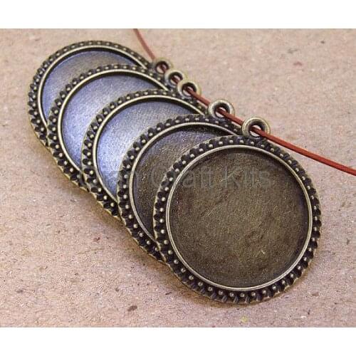 50pcs Charm Round Pendant Base fit 25mm(1inch) gemstone Antique silver or bronze Plated Victorian 30mm round zinc alloy