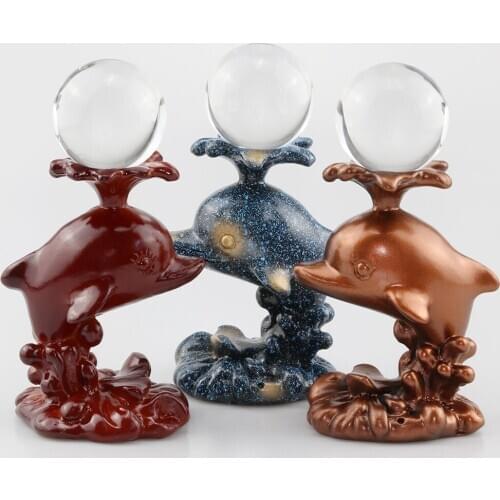 Resin Dolphin Figurine Display Stand Crystal Glass Lens Ball Divination Photography Lensball Base 40 50 60mm Magic Sphere Holder