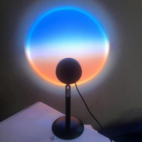 USB Horizon Sunset Projector Light Coastline Atmosphere Table Lamp Aluminum Alloy Head Dark Blue Plus Sunset Yellow Bedroom Deco