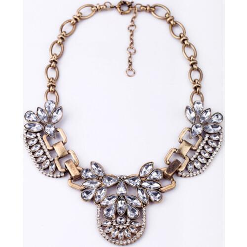 Clear & Green Antique Gold Color Chain Vintage Necklace Fashion Perfume Women Statement Big Necklace Accessories