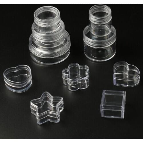 Transparent Plastic Jewelry Bead Storage Boxes Round Star Heart Container Jars Make Up Organizer Bead Gems Case 4pcs/lot
