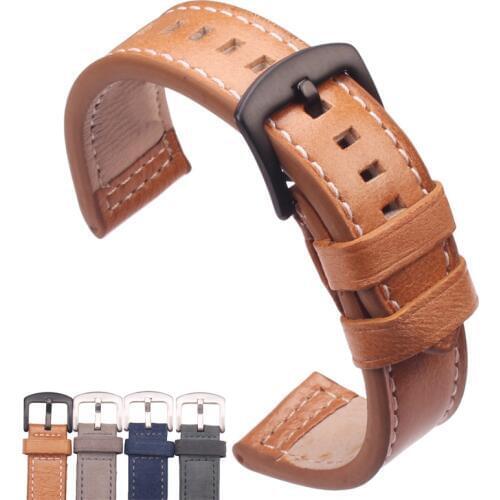 Italy Genuine Calf Leather Watchband For Gear S3 Women Men 22mm Watch Strap With Silver Stainless Steel Silver Black Buckle