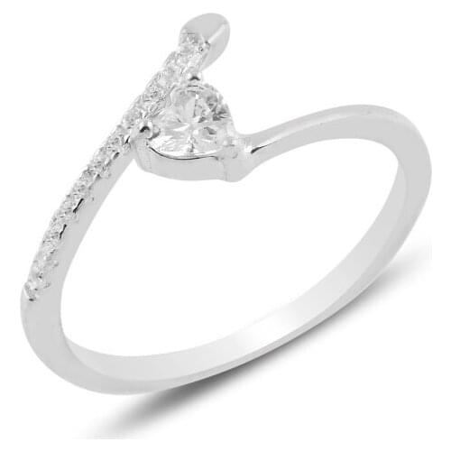 Silver 925 Sterling Heart Zircon Cubic Zirconia Adjustable Tall Ring
