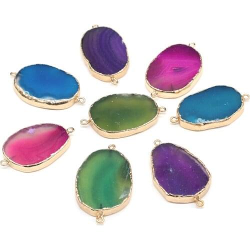 Natural Agates Stone Pendant Connectors Irregular Egg Shape Crystal Agates Link Charms for Jewelry Making Necklace Bracelet Gift