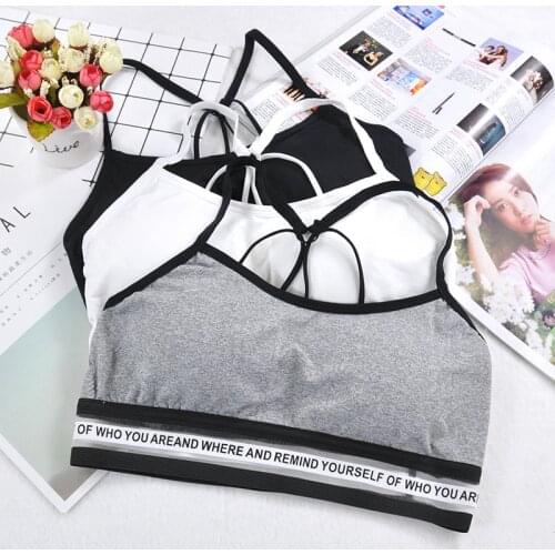 Letter Sport Bra Top Shockproof Yoga Sportswear Padded Breathable Athletic Crop Top Vest Women Lingerie Seamless Cross Back Bra