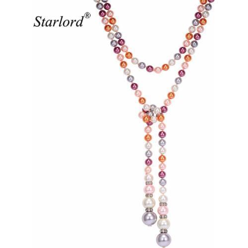 Starlord Trendy Long Pearl Necklace& Austrian Rhinestone Unique Design Vintage Sweater/Coat Pearl Jewelry For Party/Gift N2552