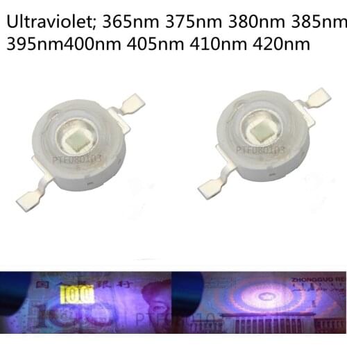 10pcs 3W UV High Power LED Light Beads Ultra Violet Purple LED Chip 360nm 365nm 370nm 380nm 390nm 395nm 400nm 405nm 430nm