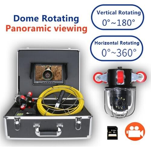 9'' Pipe Inspection Video Camera Drain Sewer Pipeline Industrial Endoscope support DVR Video recording 360 Degree Rotating Camer
