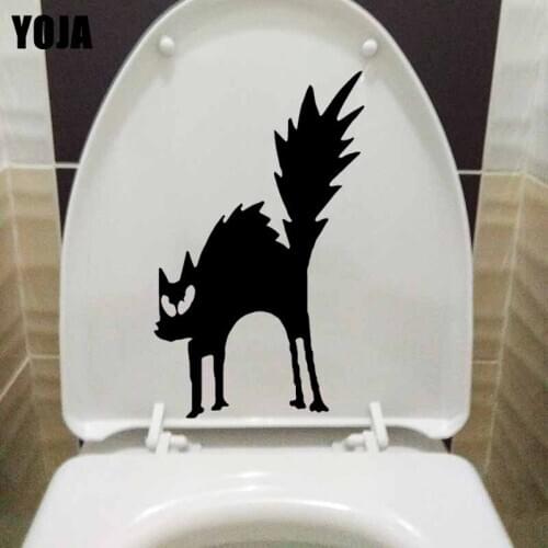 YOJA 15.2X24.9CM Scared Cat Funny Toilet Seat Sticker Wall Decal Bedroom Home Decor T5-0050