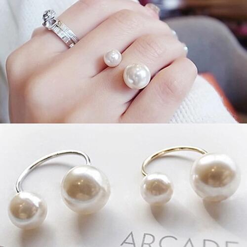 Women Open Rings Simulated Pearls Rings Adjustable Fashion Jewelry Wedding Engagement Finger Ring