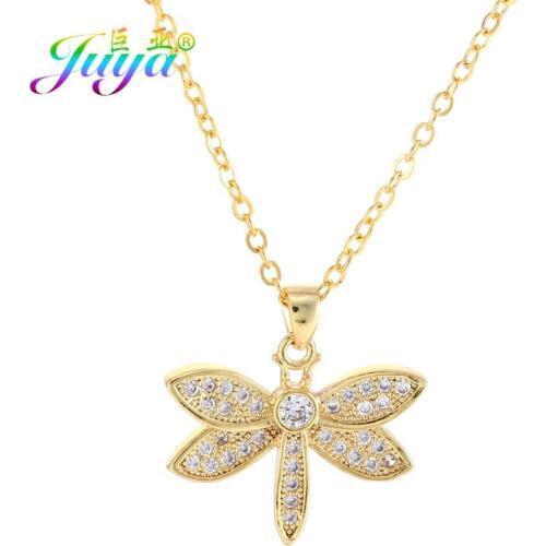 Juya Micro Pave Zircon Womens Fashion Dragonfly Necklaces For Handmade Gold /Rose Gold Chocker Pendant Necklace