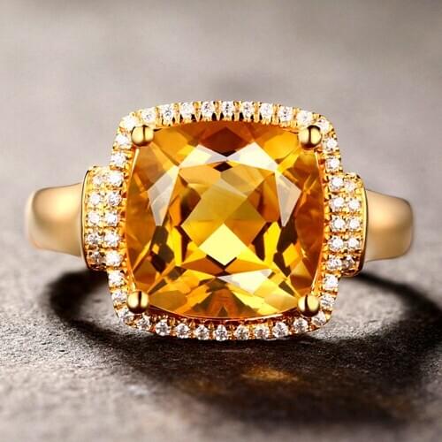 Luxury square citrine gemstones diamonds Rings for women femme 18k gold color big crystal precious anillos jewelry bague bijoux