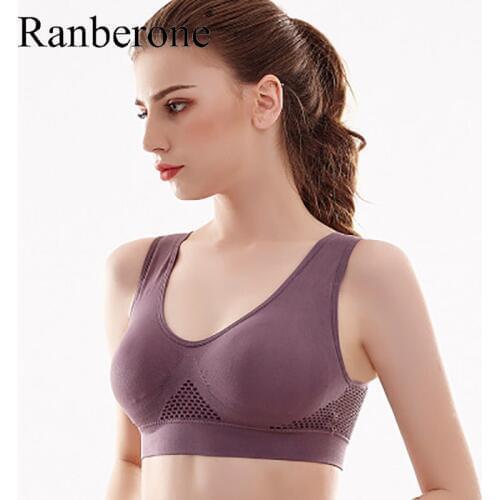 Ranberone Women Breathable Sport Bra Top Plus Size S-6XL New Mesh Yoga Bra Ladies Gym Yoga Running Shockproof Push Up Underwear