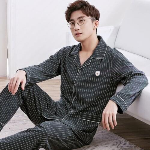 Winter 100% Cotton Pajamas For Men Lounge Set Striped Sleepwear 2021 Fashion Pijama Hombre Plus Size Cotton PJs Pyjama Homme