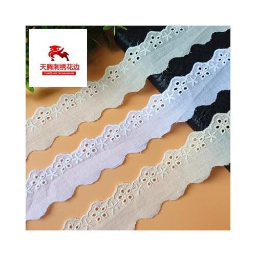 3 Yards Cotton Cloth Lace Trim for DIY Crafts Costume Sewing Accessories White Ivory Apricot Cotton Lace Fabric 3.3cm Width