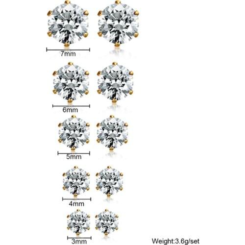 5 PCS Bulk Sale Stainless Steel Zircon Stone Inlay Women Stud Earrings Jewelry Gift For Women Best Valentines Day Gift