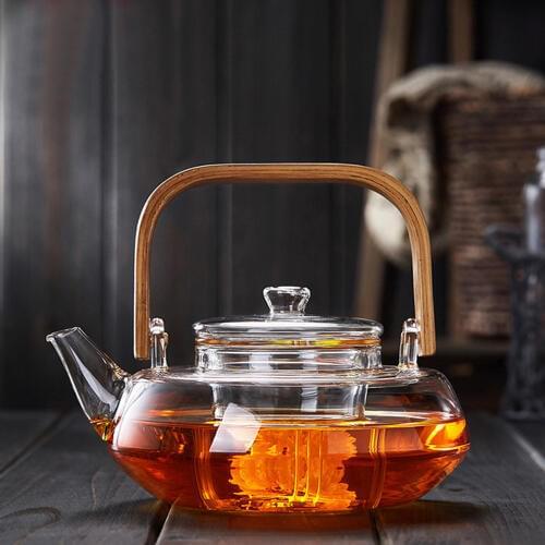 Bamboo Handle 800ml Blooming, Loose Leaf Tea Pot with Glass Strainer Safe Lid Dishwasher, Stovetop Safe Teaset Kettles