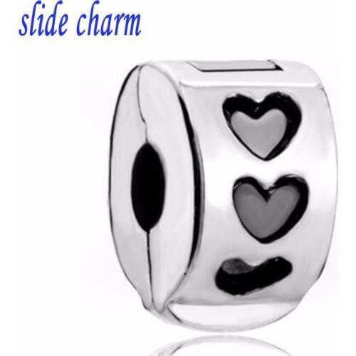 Slide charm Free shipping Black love positioning buckle talisman charm beads fit Pandora bracelet