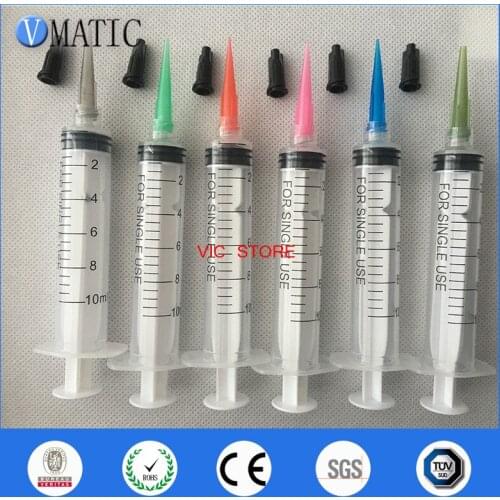 Free Shipping 6 Sets Glue Dispensing Syringe 10cc/ml With Dispenser Tapered Needle Tips