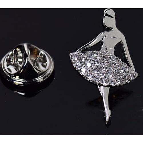 Ballet dancing Angel girl lapel pin Korean design elegant girls shirt Zircons collar lapel pin brooch ornament jewelry 3colors