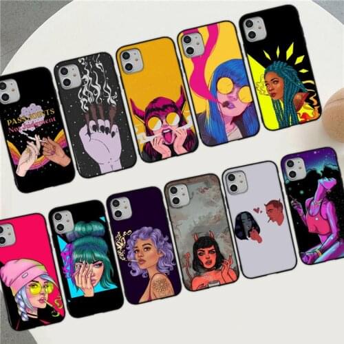 Aesthetic Cartoon alien Devil Bad girl smoke Phone Case for iPhone 8 7 6S Plus X 5S SE 2020 XR 11 12 mini pro XS MAX