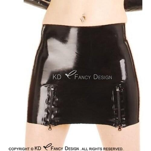 Black Sexy Mini Latex Skirts With Three Zipper At Back And Front Side Rubber Bottoms DQ-0040