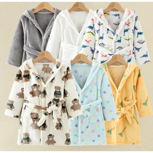 New Fashion Kids Boy Girl Bathrobe Cartoon Soft Flannel Robe Pajamas Baby Kids Children Warm Clothes