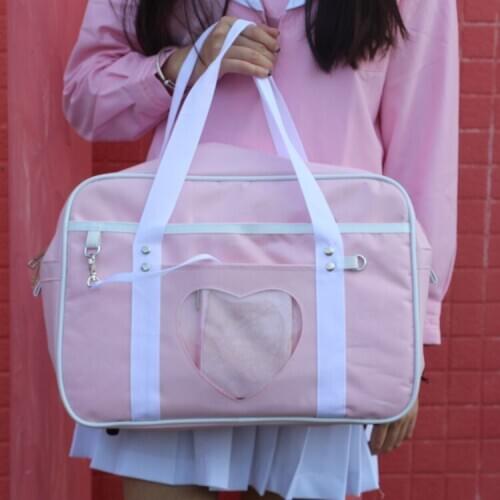 Japanese Style Anime Printed Canvas Students JK Uniform Handbag Ita Bags Large Capacity Unisex Heart Shoulder School Travel Bag