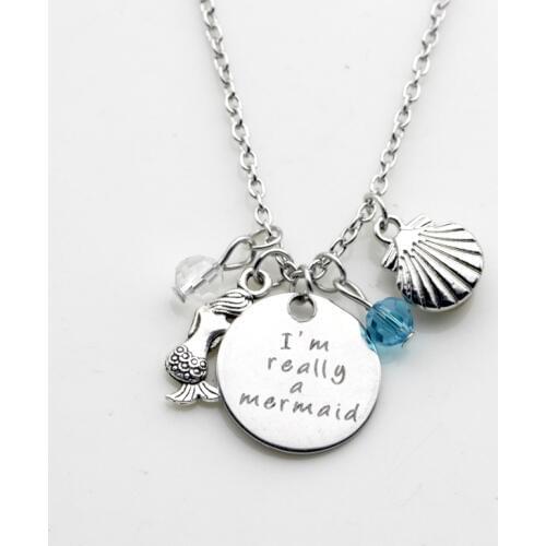 Personality Fashion jewelry I am really a mermaid shell mermaid pendant birth stone necklace N271