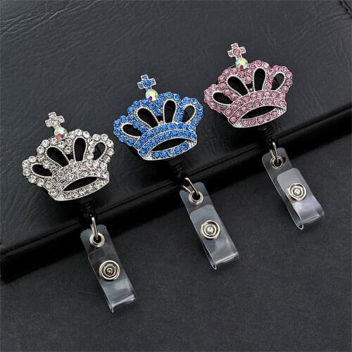 Capsule Diamond Three Color Crown Retractable Nurse Badge Reel Clip Badge Holder Students Doctor Id Card Holder