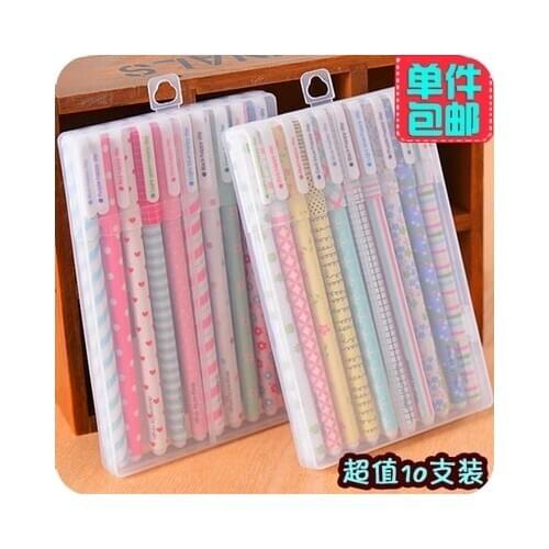 Korea Stationery Kawaii Student Gel Pen Colors Mix 10pcs/ Box Plastic Protection Cover Loveyl Pen School Supplies