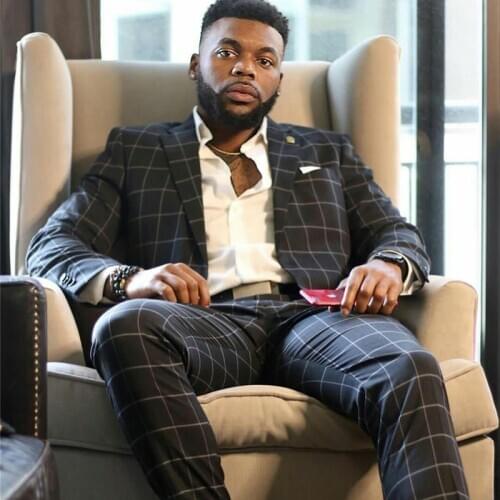 Tailored Classic Black Check Suits 2 Pieces Groom Best Man Pants Suit Business Wedding Blazer (Jacket+Pants)