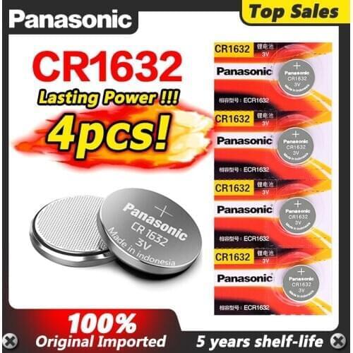 Panasonic 4pcs cr1632 3v button battery BR1632 ECR1632 DL1632 KCR1632 LM1632 KL16324pc cr1632 3v button battery coin battery