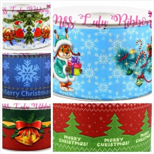 16mm-75mm Christmas Tree&Bell&Snow Grosgrain Ribbon DIY Christmas Tree Decoration Materials 50yards/roll