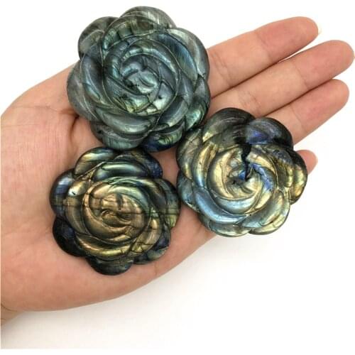 Beautiful 1PC Natural Labradorite Crystal Rose Flower Hand Carved Crystal Flowers Healing Stones Decor Natural Quartz Crystals