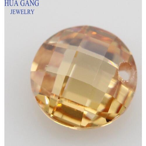 Single Hole AAAAA Round Brilliant Champagne Double Checkerboard Cubic Zirconia Stone For DIY Jewelry Making CZ Beads 3~14mm