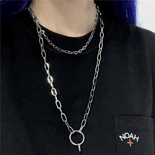 Niche Double Disco Dancing Hip- Hop Necklace Dark Cold Wind Restoring Ancient Ways Collar Men Chains Metal Women