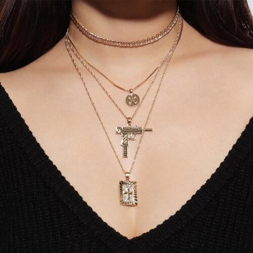 Fashion Multi-layer Clavicle Necklace Trendy Exaggerated Necklace With Multi-Element Cross Anti-War Pandent Necklace Jewelry