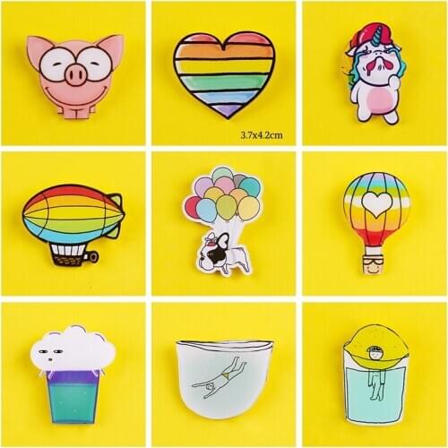 Cartoon Cute Brooches Acrylic Badges for Backpack Animals Badges for Clothes Rainbow Colors Pins for Backpacks Badge Accessories