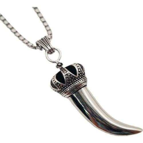 Mens Stylish Crown Wolf tooth Pendant Necklace Retro Silver Color Animal Beast Teeth Necklace Hip Hop Rock Punk Fashion Jewelry